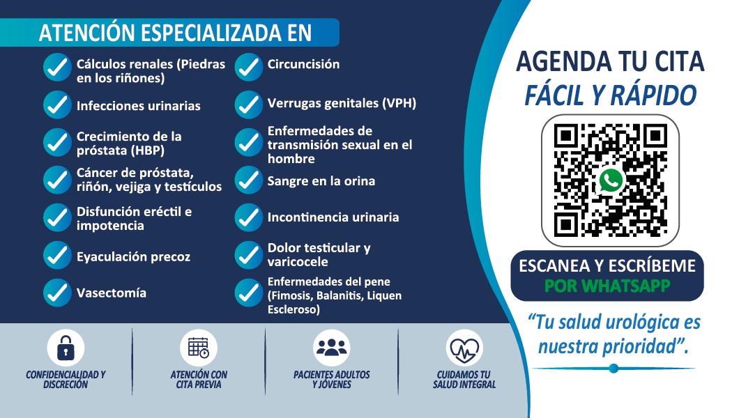 Servicios de urología y código para contactar por WhatsApp